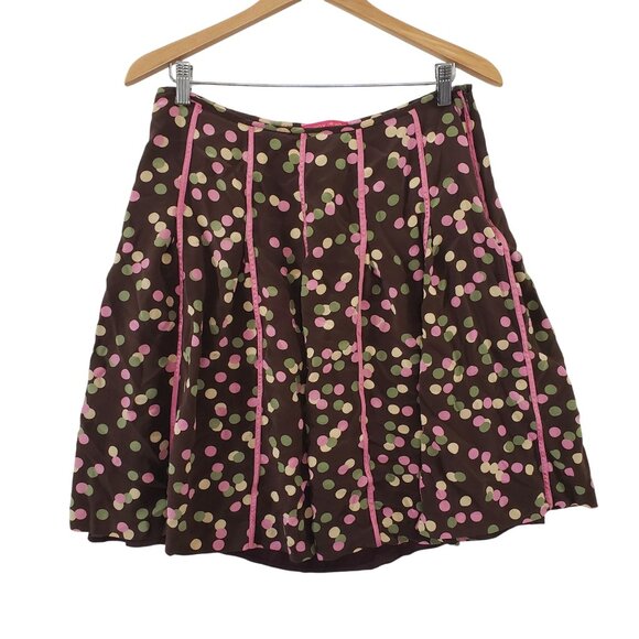 Sunny Leigh Y2K Brown Silk Pink Polka Dot Skirt Womens Size 12 Retro Whimsical - Picture 1 of 6